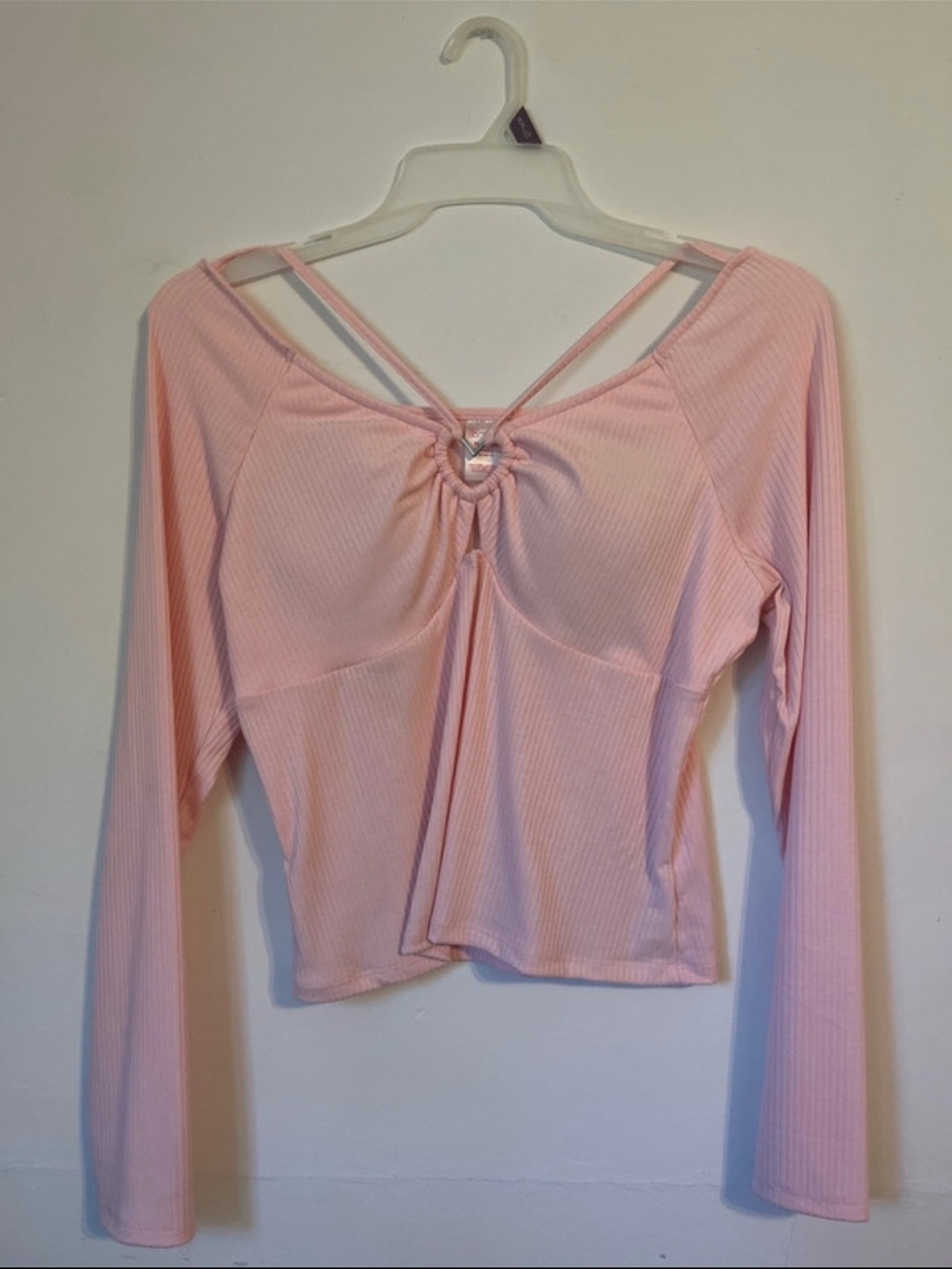 Light Pink Ribbed Long-Sleeve Top with Front Twist xxl 19